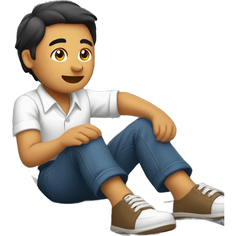 Filipino in white shirt sitting down on slide emoji