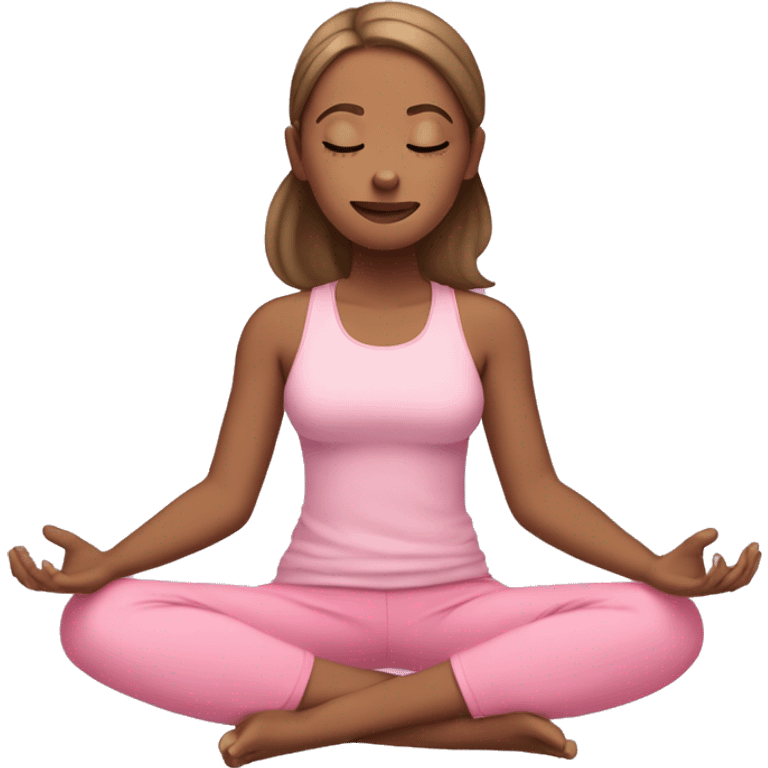 girl with light brown skin wearing pink exercise clothes sitting cross legged meditating with closed eyes 😌 emoji