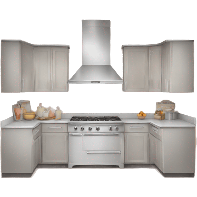 Realistic front facing peach color and silver hanging kitchen cabinets  emoji