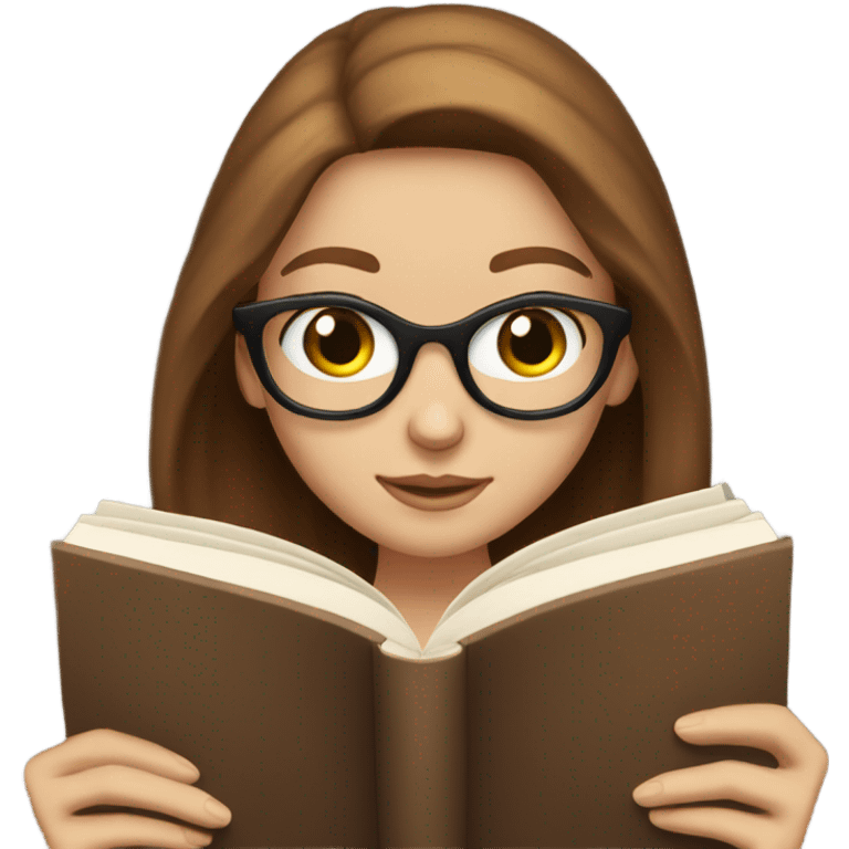 White girl with long brown hair reading a book emoji