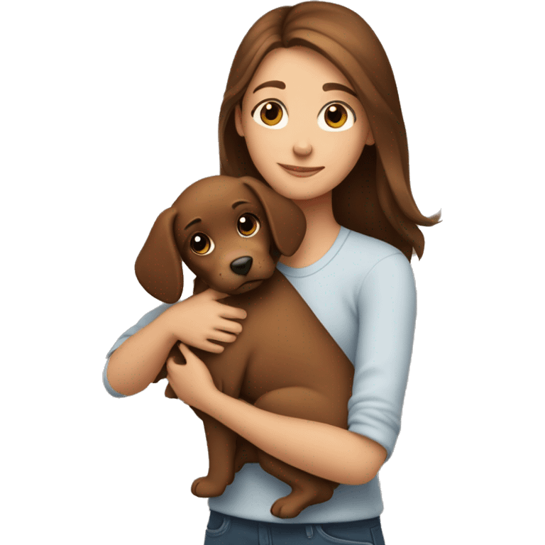 brown hair girl hugging a brown puppy emoji