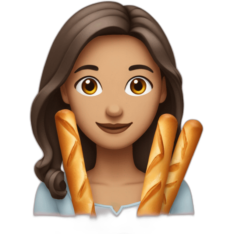 girl brow hair smiled holding 4 baguettes  emoji