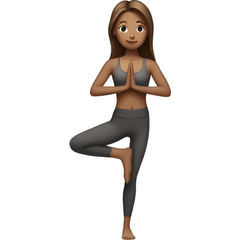 A girl with brown long hair and fair skin is standing in a yoga pose emoji