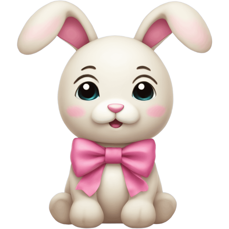 cute plush bunny with pink bow around neck emoji