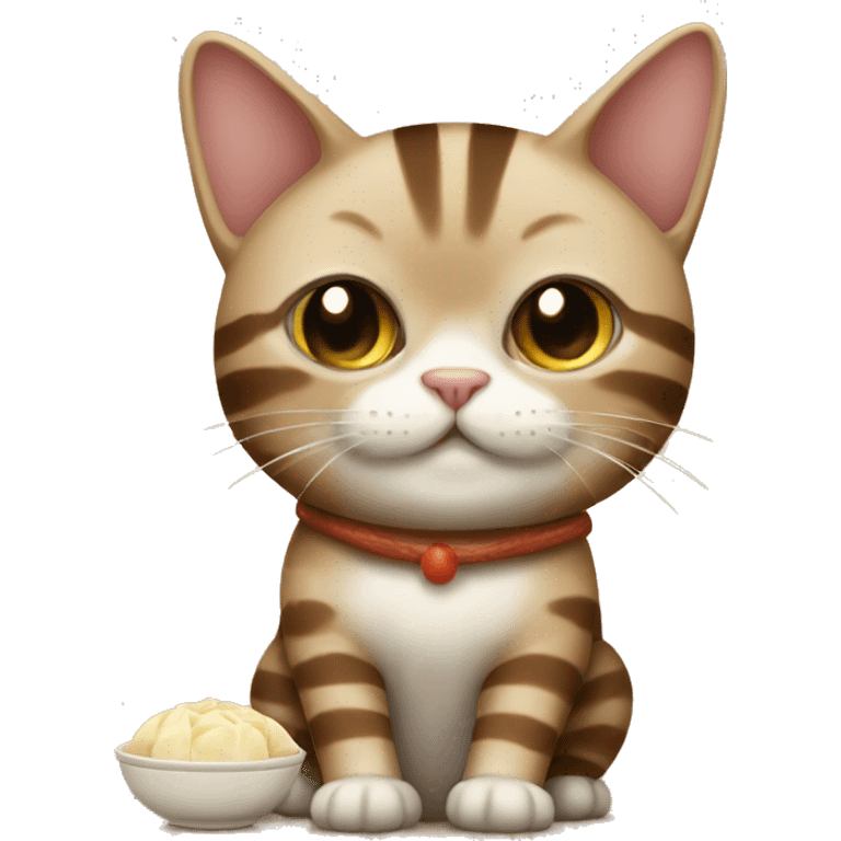 Brown striped cat with dumpling emoji