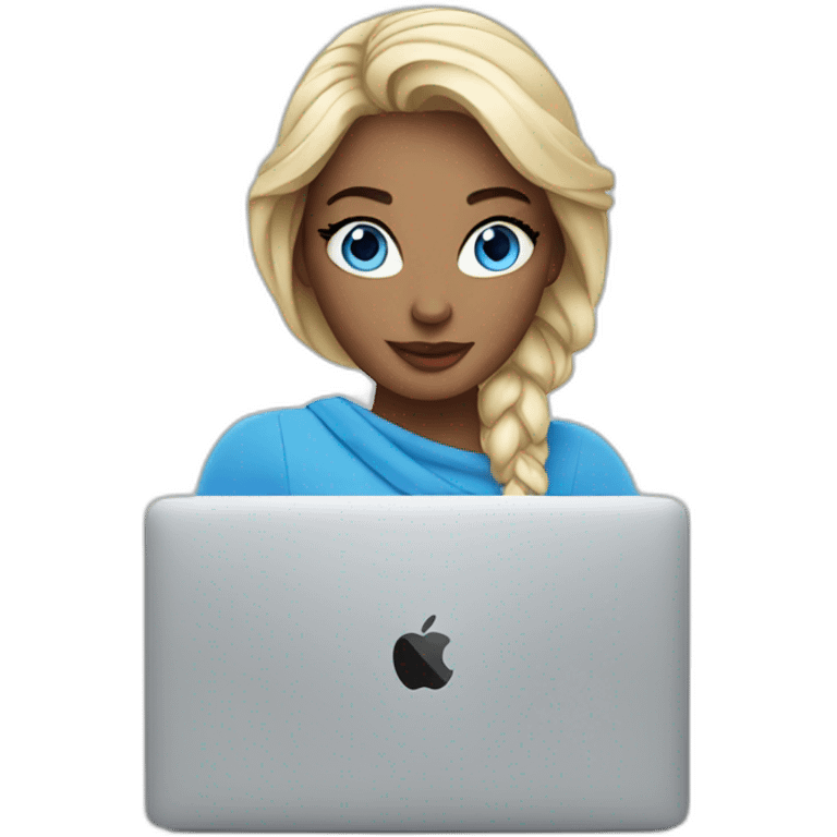 beautiful woman with blue eyes and macbook emoji