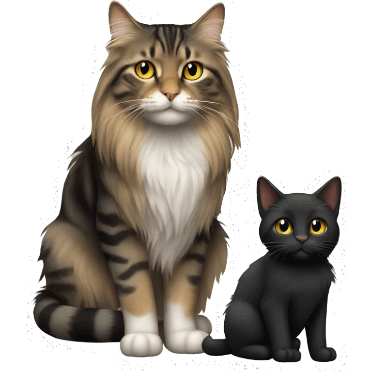 a long haired tabby full body and black cat emoji