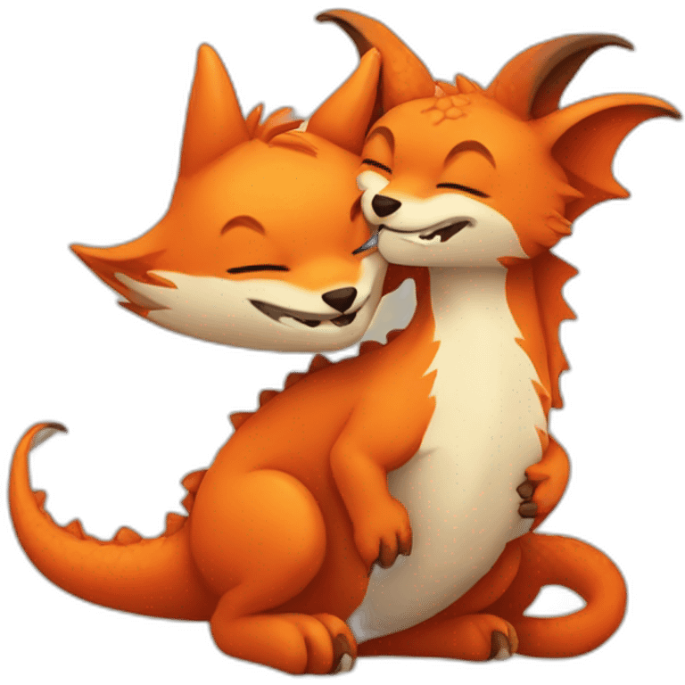 dragon cuddling a fox emoji