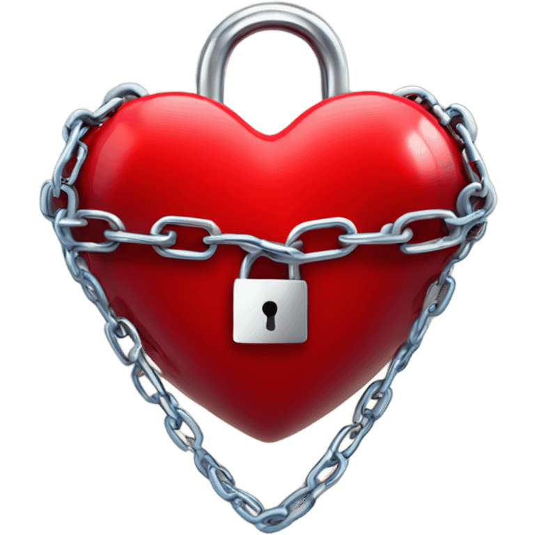 a  single red glossy heart, with a single chain and padlock wrapped around it emoji