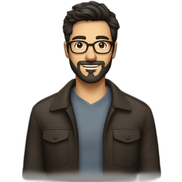 Handsome man with glasses and dark hair and beard late thirties emoji