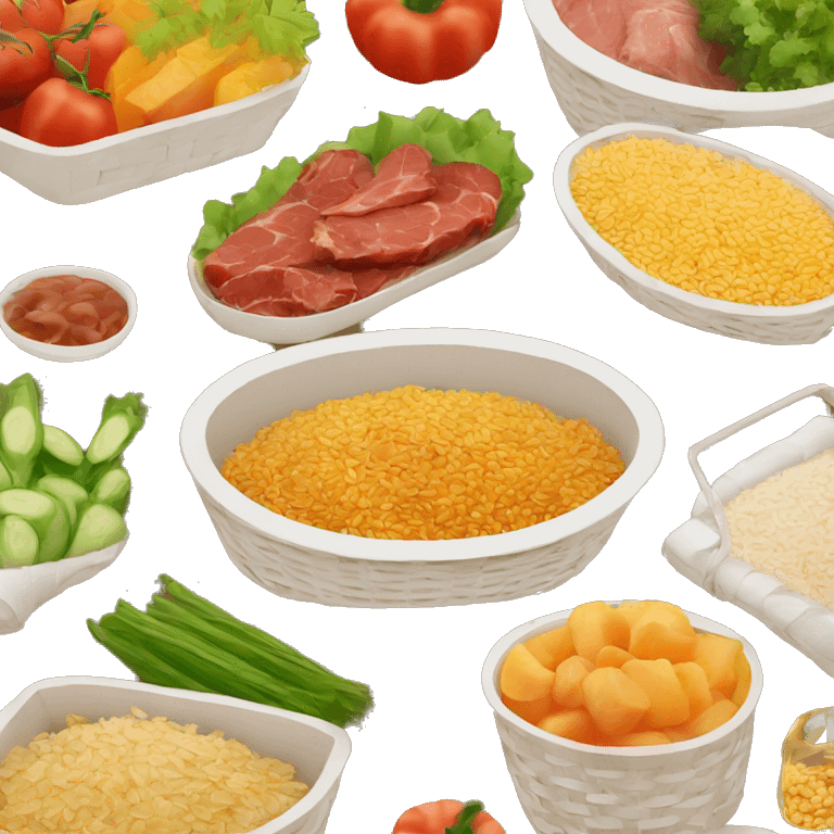 basket with vegetables, meat, rice, cereals emoji