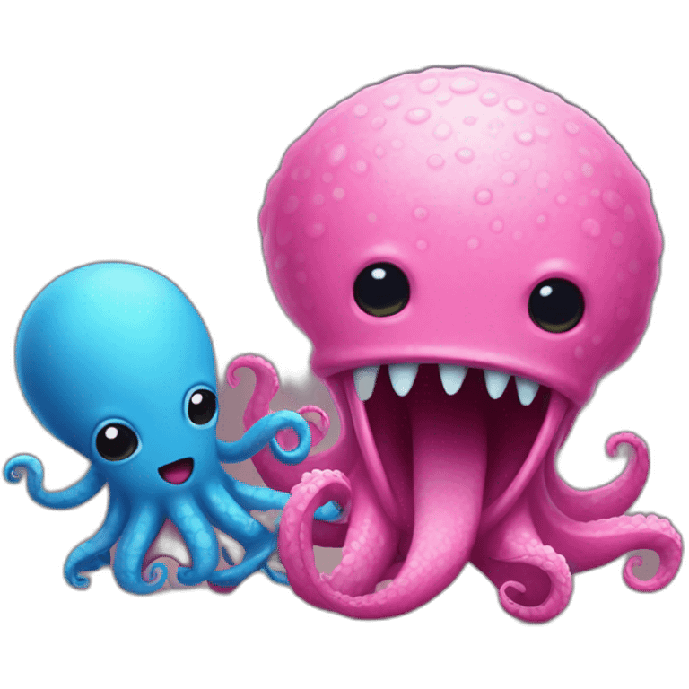 an adorable blue kraken fighting another pink kraken  adorable emoji