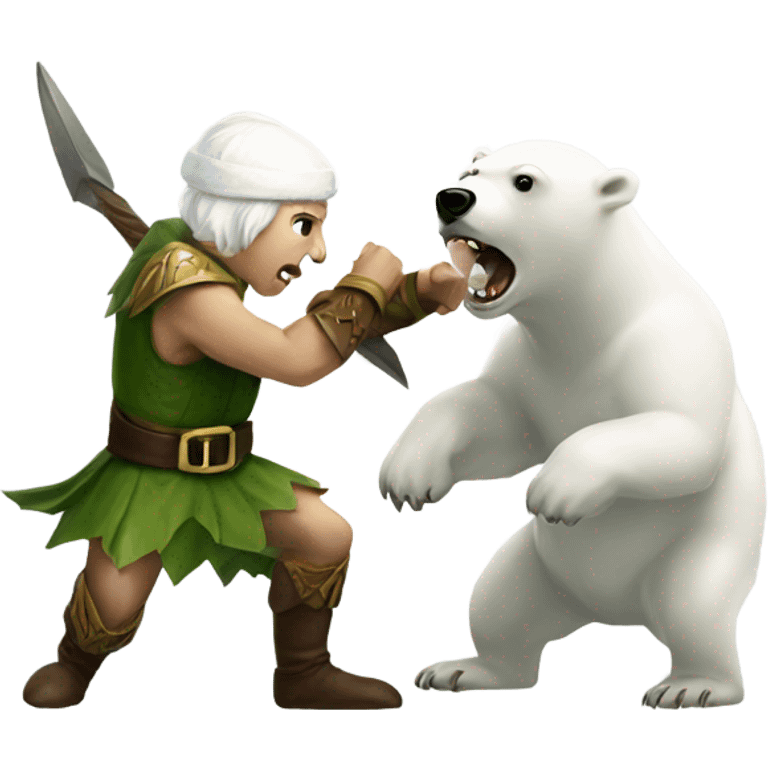 Elf fighting a polar bear emoji