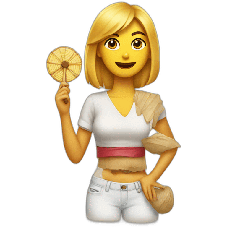 chica con abanico en la mano emoji