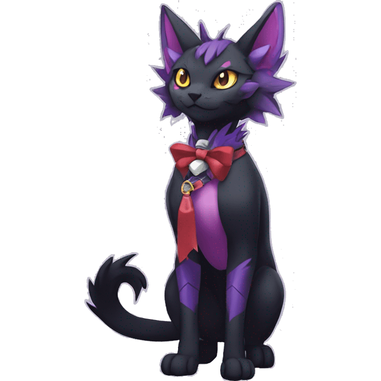 cool cartoon anthro edgy distinguished ethereal elegant beautiful fantasy black purple red ethereal fantasy nargacuga-Noivern-cat-Fakemon collar harness bow tis full body emoji