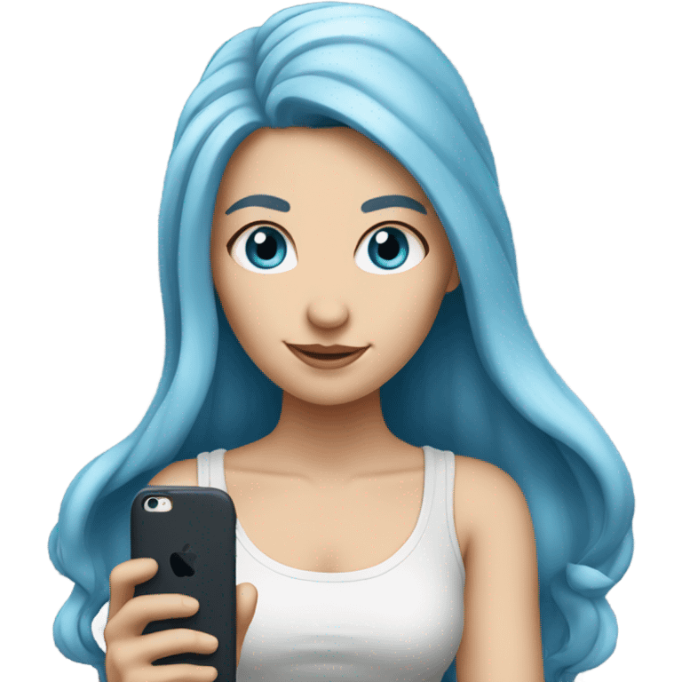 white girl with long blue hair holding a phone in her hands emoji