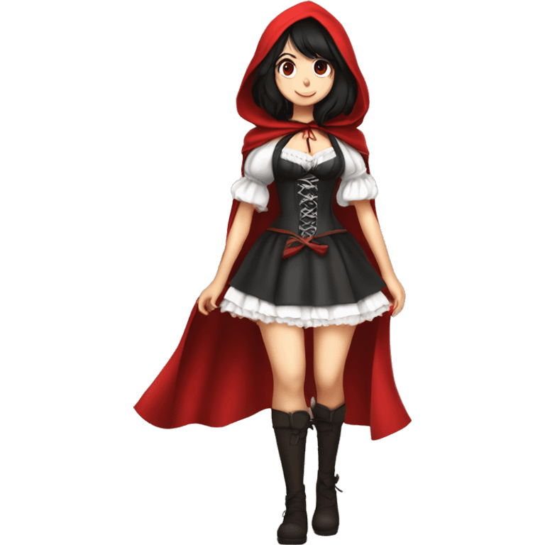 Little Red Riding Hood straight black hair corset and dress full body pose non-chibi emoji