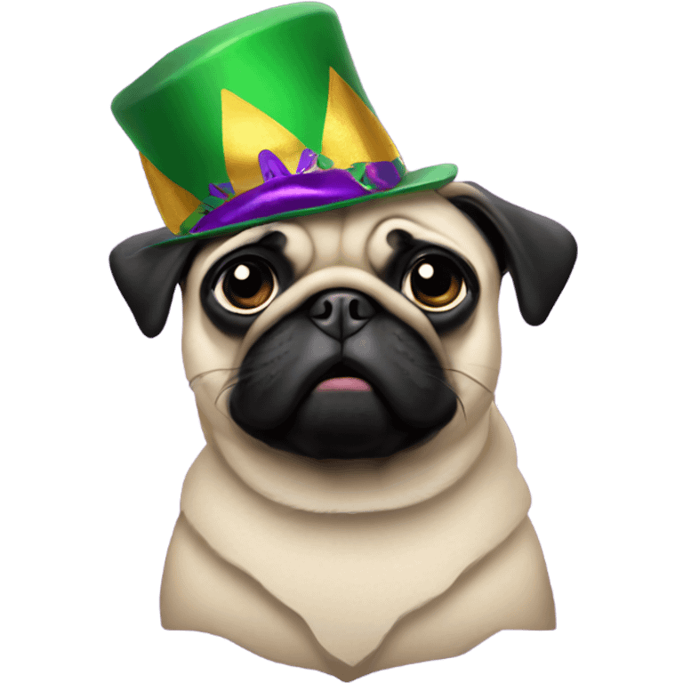 Pug with Mardi Gras hat emoji