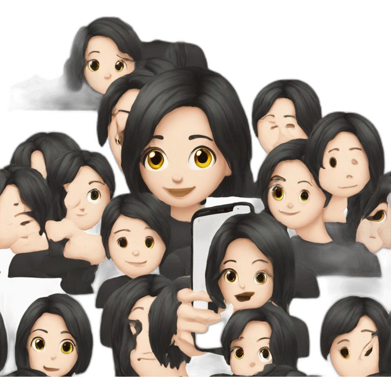 white girl black hair with smartphone emoji