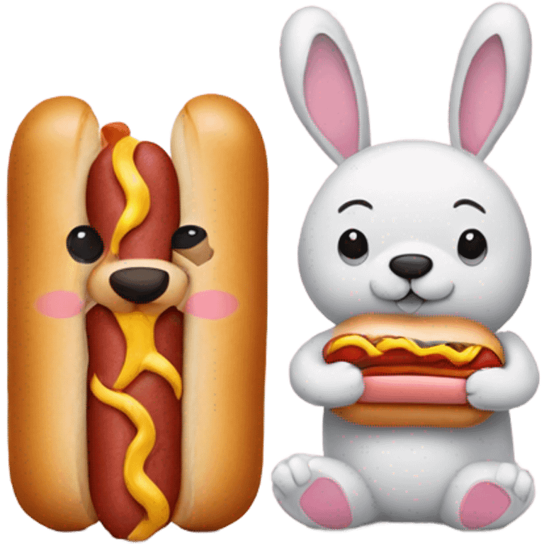 A bunny and a bear with a hot dog   emoji