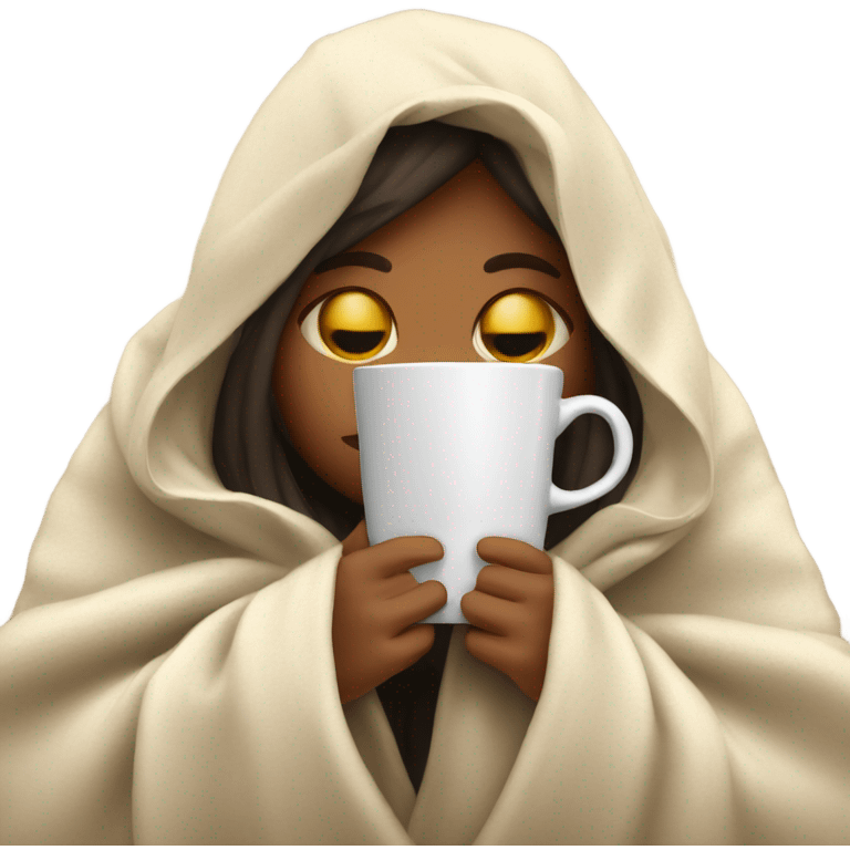 girl inside a blanket sipping coffee eyes closed emoji