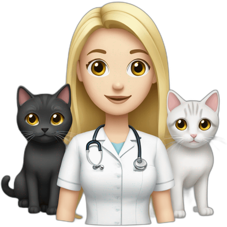 Nurse Blond white girl with 2 cats  one dark grey and one black emoji