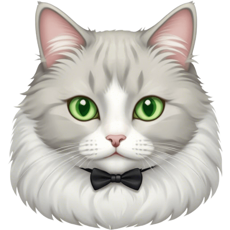 grey fluffy with white tuxedo cat green eyes  emoji