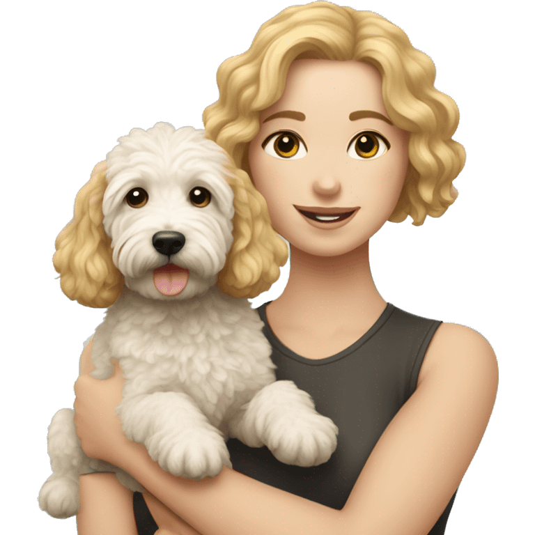 white girl with mini goldendoodle  emoji