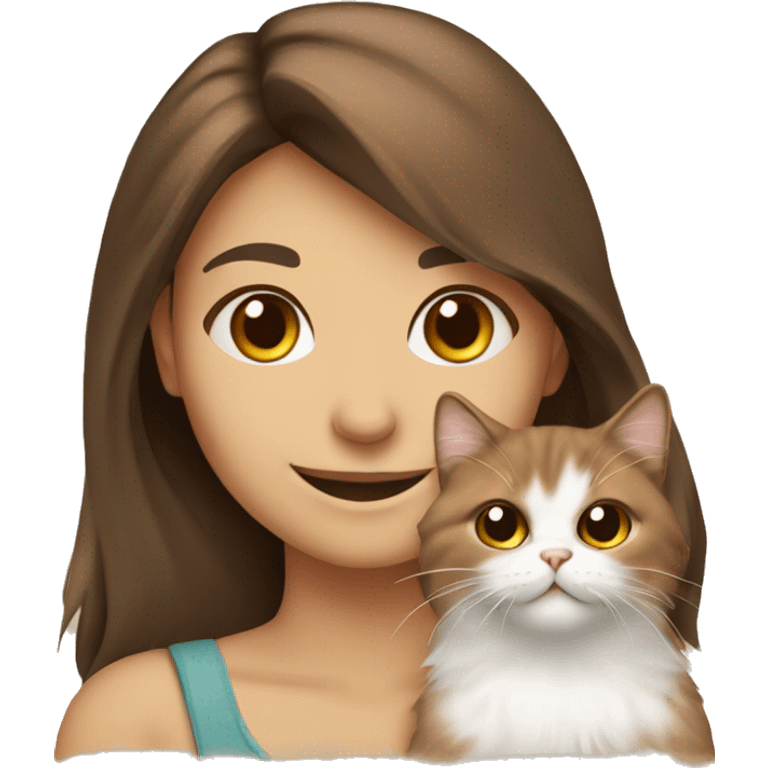 smiling girl with brown hair Persian cat on shoulder  emoji