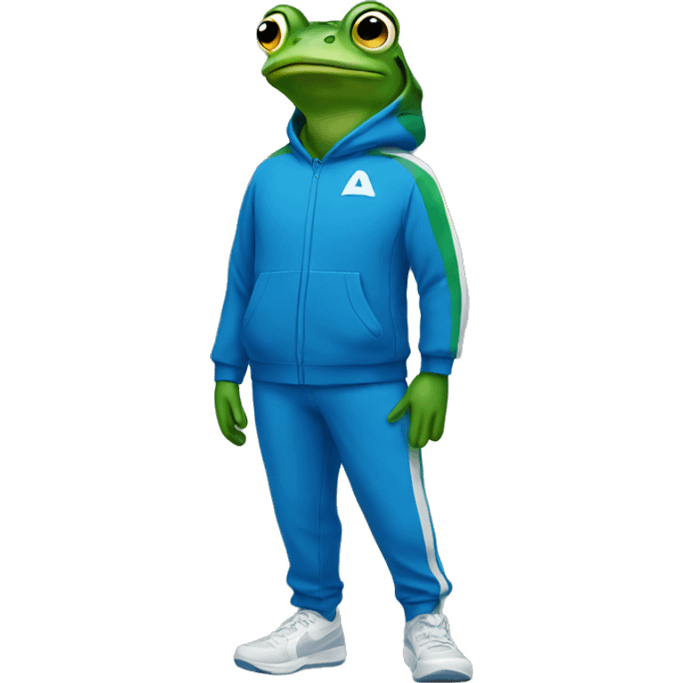 A frog with a blue Nike jumpsuit on emoji