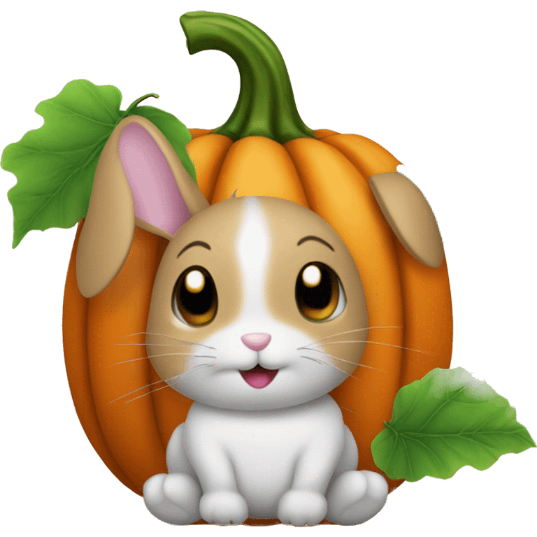 Bunny in a pumpkin with a couple of leaves emoji