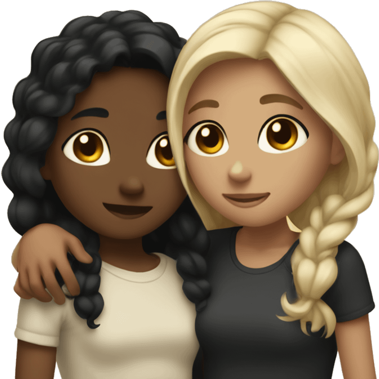 2 girls hugging each other one who is black with black hair and one who is white with light brown hair emoji