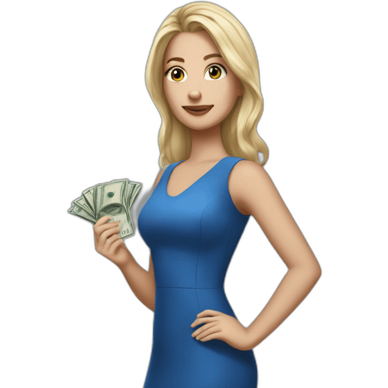 yasmin brunet Realistc white girl in a blue dress her hair out holding the money emoji