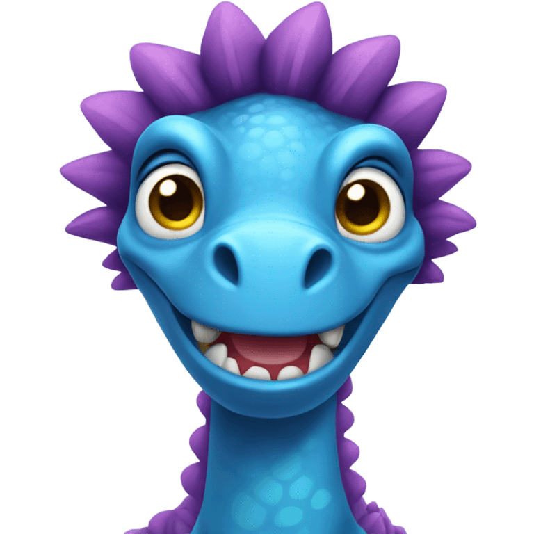 blue dinosaur with long nails and long eyelashes smiling emoji