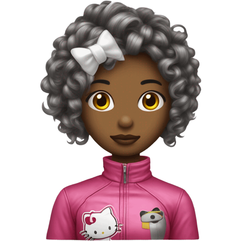 garota com roupa de hello kitty cabelo curto com duas mechas longas na frente cabelo castanho com uma mecha na esquerda loira emoji