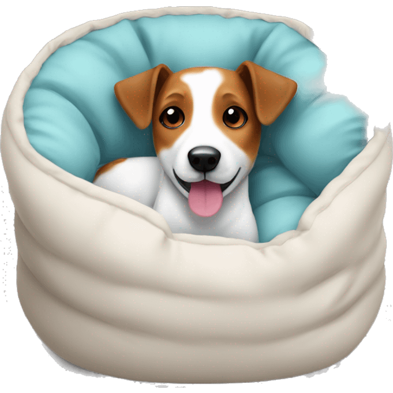 Jackrussell comfy in dog bed emoji