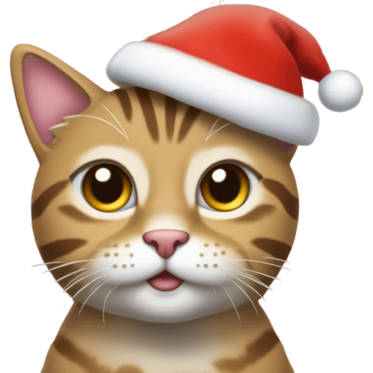 A cute tabby cat with a red Santa hat with snowflakes in the background emoji