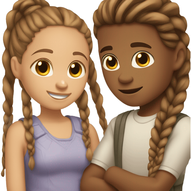 Girl with light skin and medium brown hair hugging tall caramel skin boy with cornrows  emoji