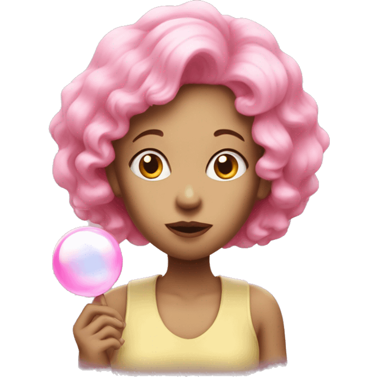 white woman with pink hair blowing bubblegum bubble emoji