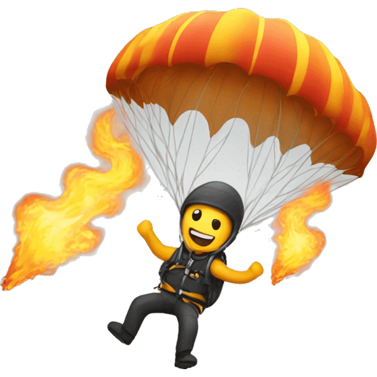 person flying with a parachute in flames emoji