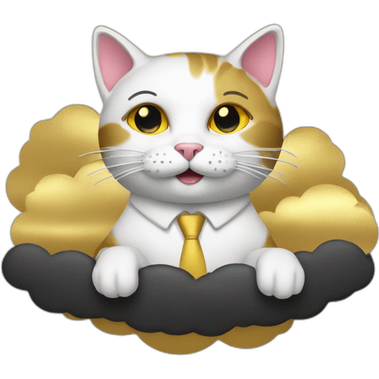 cat secretary sitting on top of the gold cloud emoji