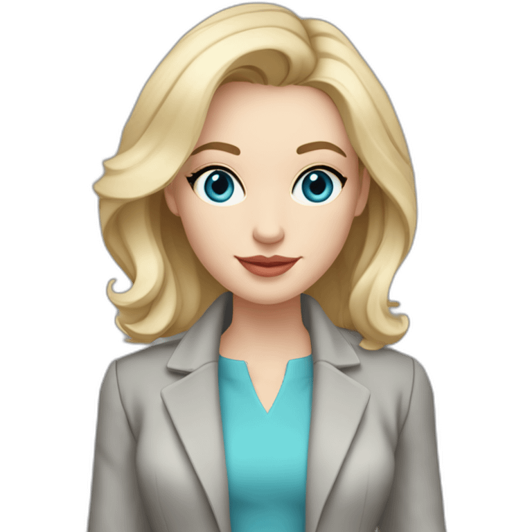 pale skin woman interior designer with cold blonde middle length hair, blue eyes, White blouse, Gray oversize jacket, Gray skirt holding a color palette in the hands emoji