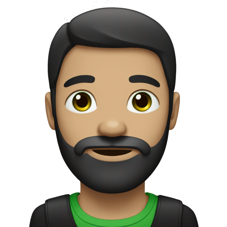 a brunette with a beard and green eyes with a black dog emoji