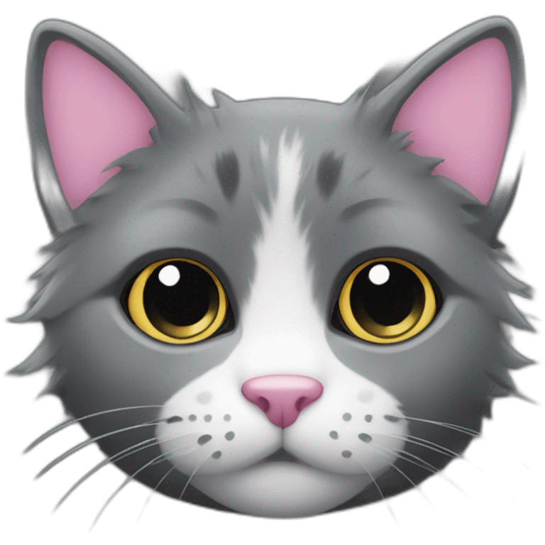 Fluffy dark grey cat with white spot around the nose and with pink nose with black spot on nose  emoji