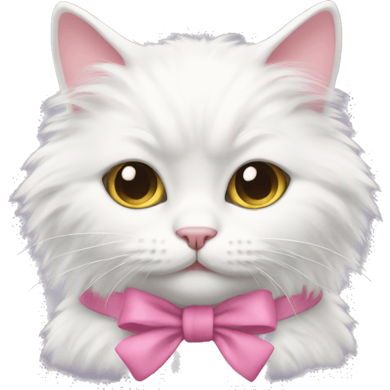 fluffy white cat with pink bow emoji