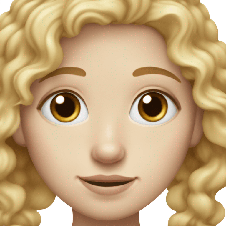 make a girl with pale skin and light freckles with one small dark freckle on the right side of her nose and one in the middle of her forehead. she has curly dirty blonde hair and blue eyes emoji