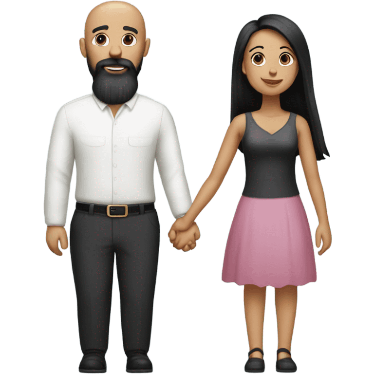 Bald man with black beard and girl long black hair holding hands emoji