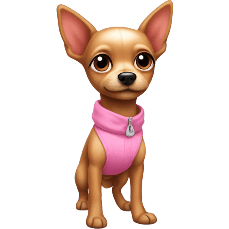 Cute small toy terrier with up ears in pink clothes  emoji