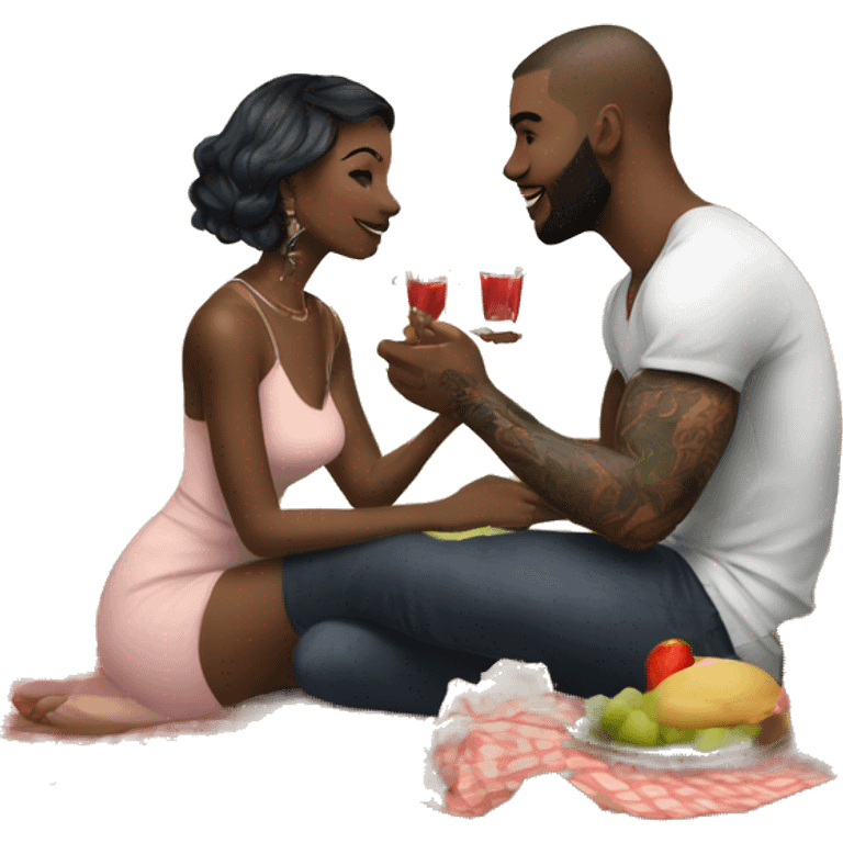 Romantic picnic date for beautiful tattooed couple emoji