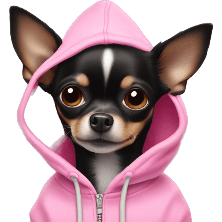 Black chihuahua in a pink hoodie  emoji